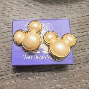 Vintage Disney Mickey Mouse faux Pearl clip on earrings NIB stamped